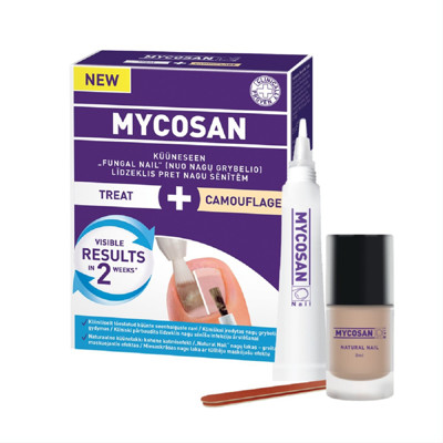 MYCOSAN TREAT+CAMOUFLAGE FUNGAL NAIL, kopšanas komplekts pret nagu sēnīti, serums 5 ml + nagu vīles 10 gab. + nagu laka 8 ml attēls