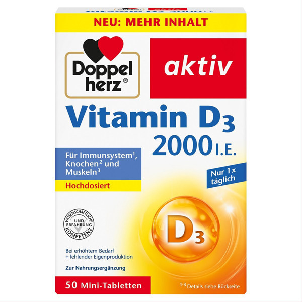DOPPELHERZ AKTIV VITAMIN D3 2000 I.E., tabletes, N50 attēls