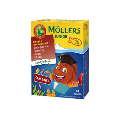 MOLLER'S JUNIOR OMEGA-3, kolas garša, 45 košļājamās zivis attēls