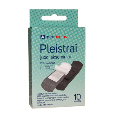 AMEDIPLUS, plāksteris melns samts, 7x2 cm, 10 gab attēls
