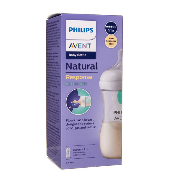 PHILIPS AVENT NATURAL RESPONSE, pudele ar papildu AirFree vārstu, SCY673/01, 260ml attēls