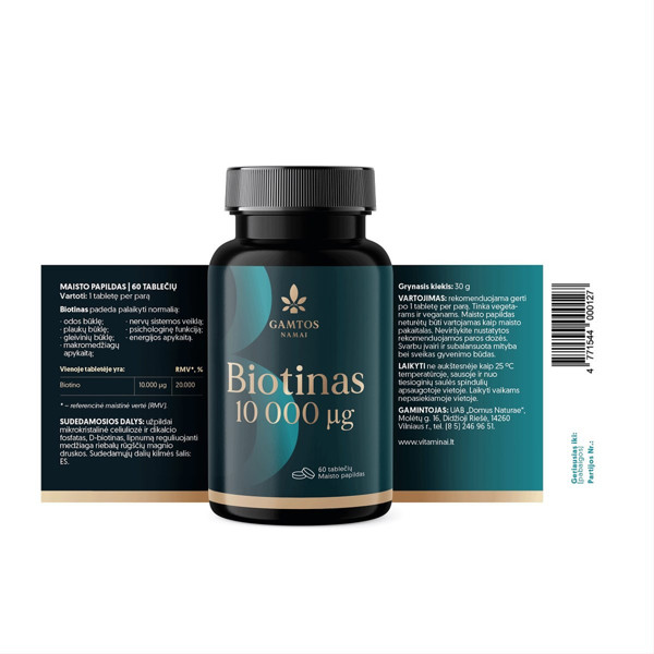 Gamtos namai biotīns, 10 000 µg, 60 tabletes attēls