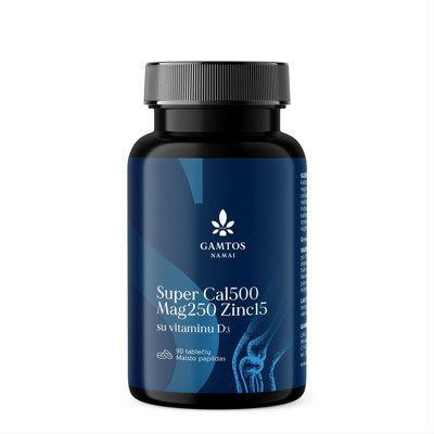 Gamtos namai super Cal500 mg 250 zinc 15 ar D3 vitamīnu, 90 tabletes attēls