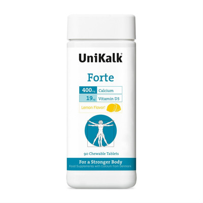 UNIKALK CALCIUM FORTE, ar vitamīnu  D, citronu garša, 90 tabletes attēls