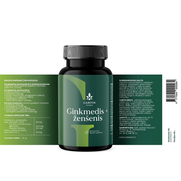Gamtos namai Ginkgo+žeņšeņs, 60 kapsulas attēls