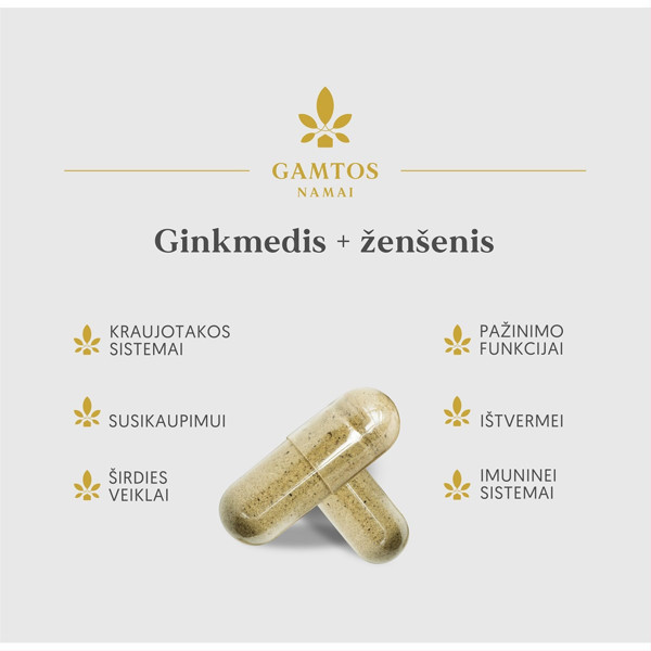 Gamtos namai Ginkgo+žeņšeņs, 60 kapsulas attēls