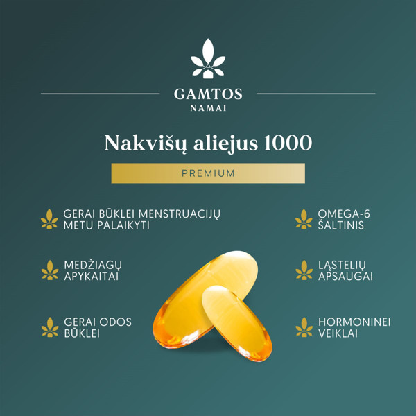 Gamtos namai naktssveces eļļa 1000 premium, 60 kapsulas attēls