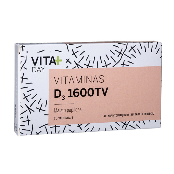 VITADAY VITAMĪNS D3 1600TV, 40 košļājamās tabletes attēls