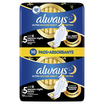 ALWAYS ULTRA DROŠA NAKTS EXTRA, higiēniskās paketes, S5, 10 gab. attēls