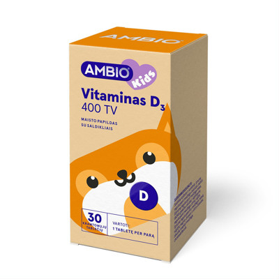 AMBIO kids vitamīns D 400 SV, 30 košļājamās tabletes attēls