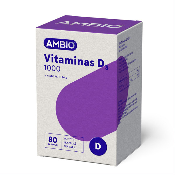AMBIO vitamīns D3 1000iu, 80 mīkstas kapsulas attēls