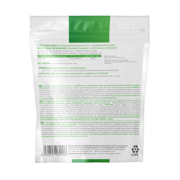 RAW POWDERS D3 vitamīns, 4000IU, 120 mīkstas kapsulas attēls