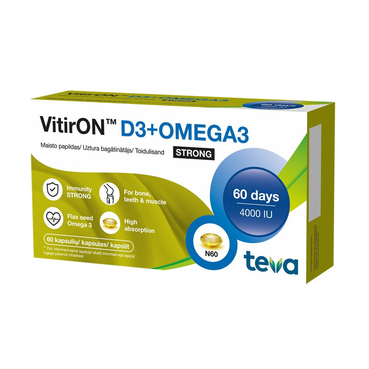 Teva VITIRON D3+OMEGA3 STRONG, 60 kapsulas