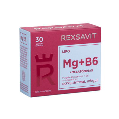 REXSAVIT LIPO Mg+B6+MELATONĪNS, 30 cietās kapsulas attēls