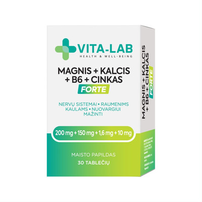 VITA-LAB MAGNIJS+KALCIJS+B6+CINKS FORTE, 30 tabletes attēls