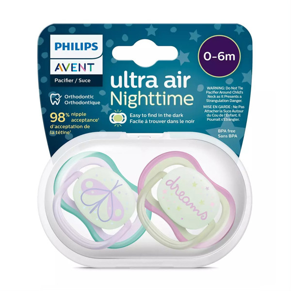 PHILIPS AVENT, silikona knupis, 0-6 mēn., Ultra Air, Nakts, SCF376/19, 2 gab. attēls