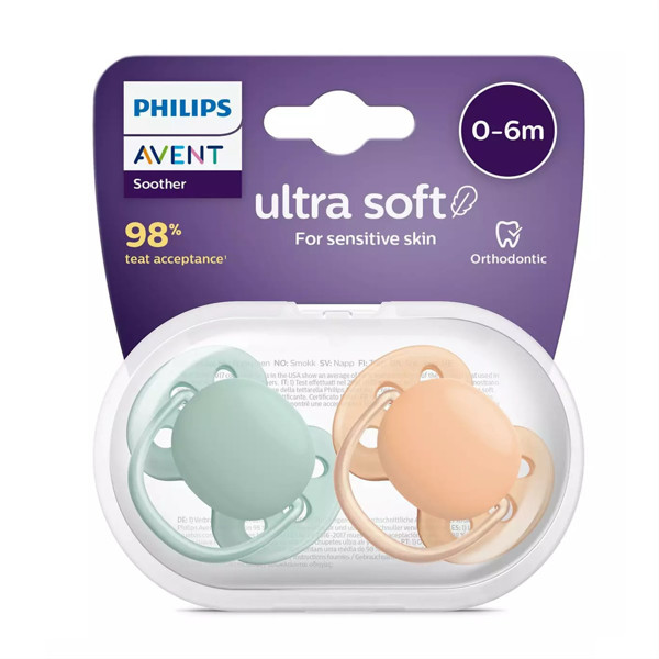 PHILIPS AVENT, silikona knupis, 0-6 mēn., mīksts nedekorēts M, SCF091/03 , 2 gab. attēls