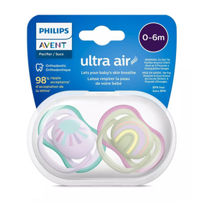 PHILIPS AVENT, пустышка силиконовая, 0-6 месяцев, Ultra Air, SCF085/59, 2 шт. изображение