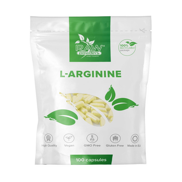 Raw Powders, L-arginīns, kapsulas, 500mg, N100 attēls