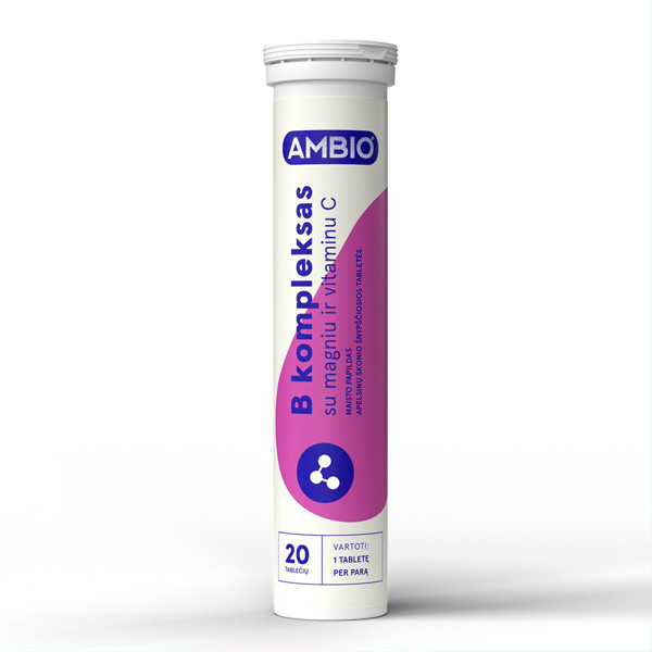 AMBIO B komplekss ar magniju un C vitamīnu, 20 šķīstošās tabletes attēls