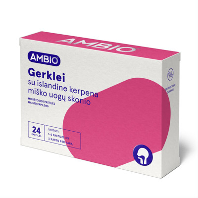 AMBIO rīklei ar Islandes ķērpjiem 80 mg (meža ogu aromāts), 24 mīkstas pastilas attēls