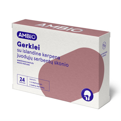AMBIO rīklei ar Islandes ķērpjiem 80 mg (melno jāņogu garša), 24 mīkstas pastilas attēls