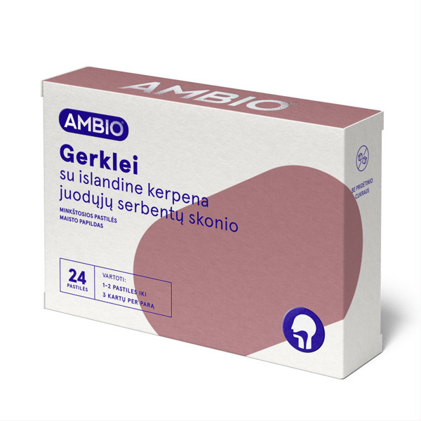 AMBIO rīklei ar Islandes ķērpjiem 80 mg (melno jāņogu garša), 24 mīkstas pastilas attēls