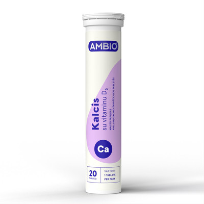 AMBIO kalcijs ar D3 vitamīnu (apelsīnu garša), 20 šķīstošās tabletes attēls