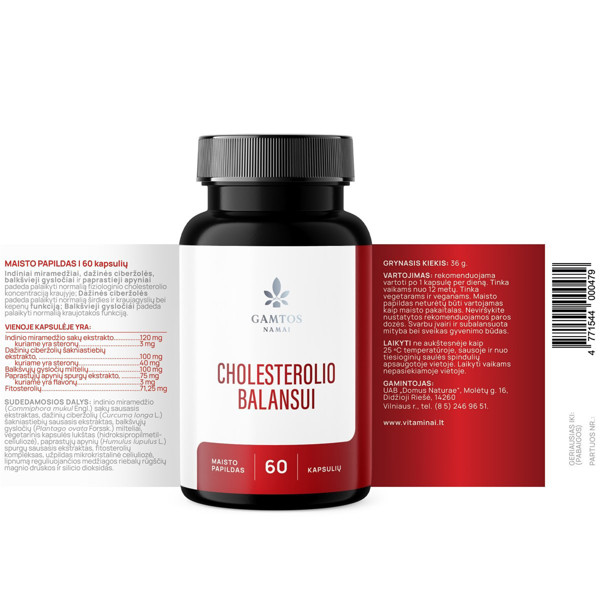 Gamtos namai holesterīna līdzsvaram, 60 kapsulas attēls