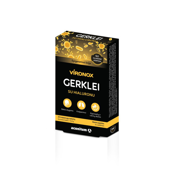 VIRONOX, rīklei ar hialuronu, piparmētru un citronu garšu, 20 sūkājamās tabletes attēls