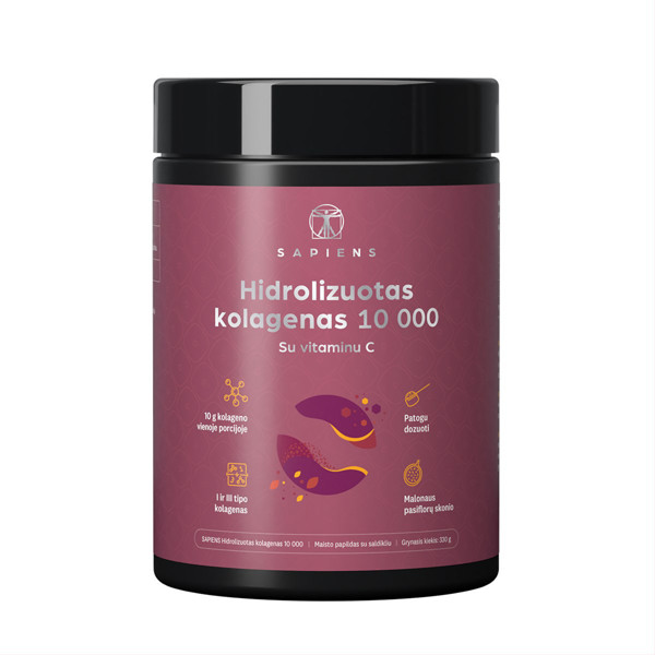 SAPIENS, hidrolizēts kolagēns, 10000 mg, pasifloras garša, 330 g attēls