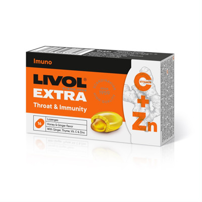 LIVOL EXTRA THROAT AND IMUNITY, 16 rīkles tabletes attēls
