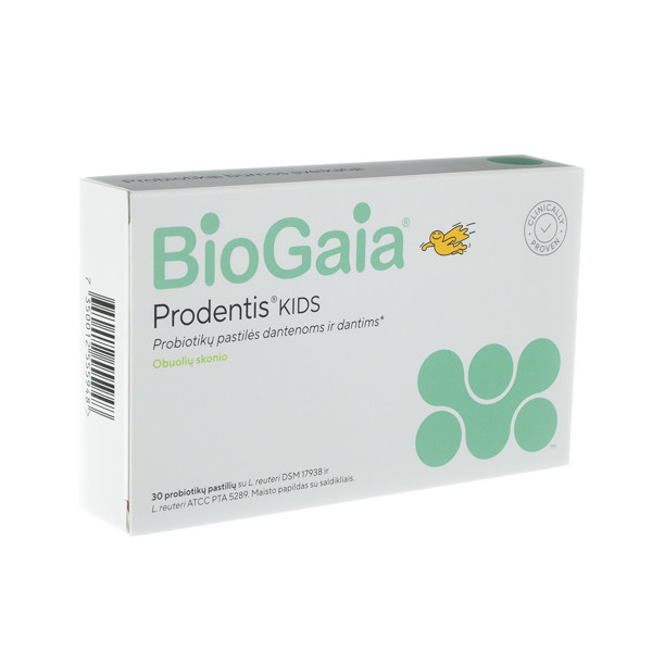 BIOGAIA PRODENTIS KIDS, ābolu garša, no trīs gadu vecuma, 30 sūkājamās tabletes attēls