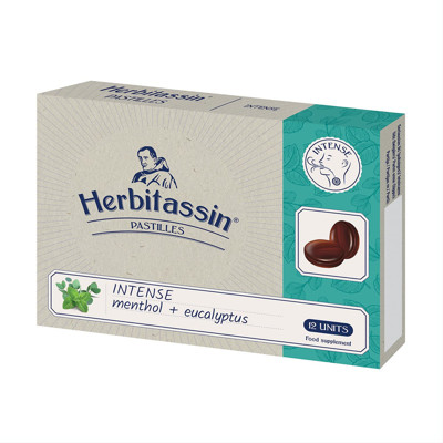 HERBITASSIN INTENSE, rīkles pastilas ar mentolu un eikaliptu ēterisko eļļu, 12 pastilas attēls