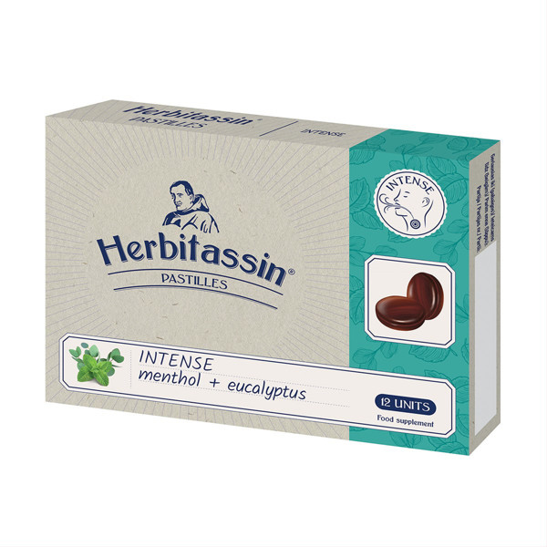 HERBITASSIN INTENSE, rīkles pastilas ar mentolu un eikaliptu ēterisko eļļu, 12 pastilas attēls