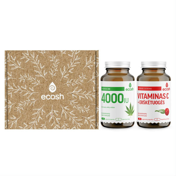 ECOSH, SET, D3 vitamīns, 4000TV, 90 kapsulas + C vitamīns ar mežrozīti, 90 kapsulas attēls