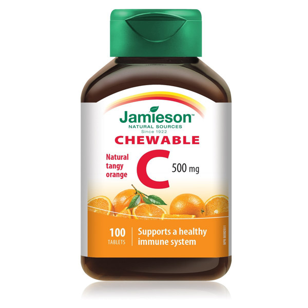 JAMIESON C vitamīns, apelsīna garša, 500 mg, 100 košļājamās tabletes attēls