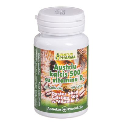 AUSTERES KALCIJS 500 mg AR D3 VITAMĪNU, 60 tabletes attēls