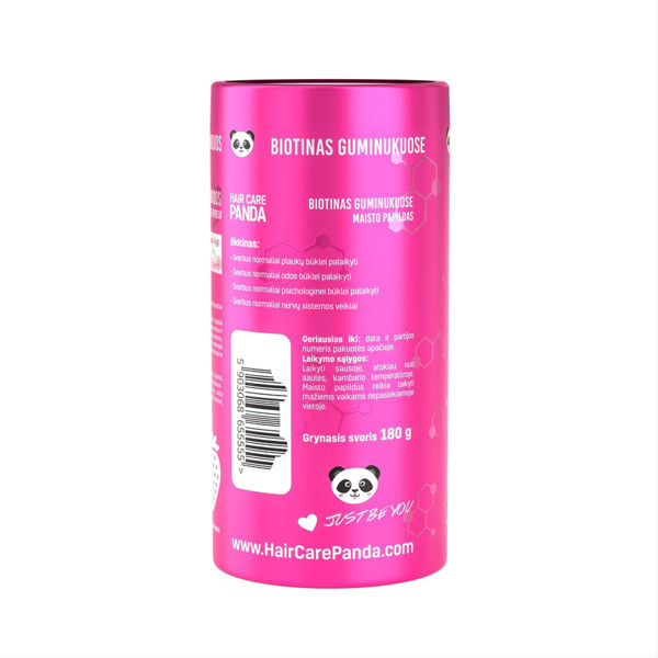 HAIR CARE PANDA BIOTĪNS GUMIJĀS, zemeņu aromāts, 60 gumijas attēls