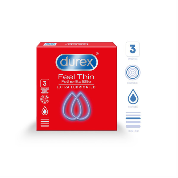 DUREX FEEL THIN EXTRA LUBRICATED, prezervatīvi, 3 gab. attēls