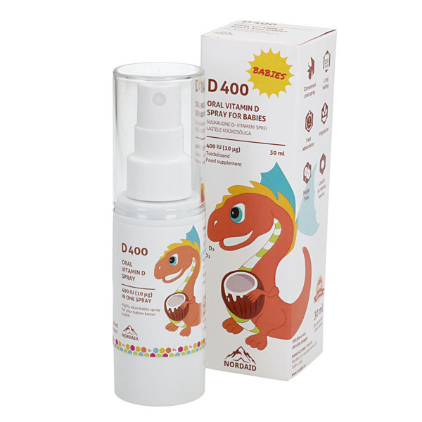 NORDAID D400 SPRAY BABIES, izsmidzināms D3 vitamīns ar MCT kokosriekstu eļļu, 400IU, 200 devas, 30m attēls