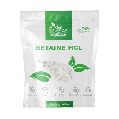 RAW POWDERS Betaīns HCL, 650 mg, 120 kapsulas attēls