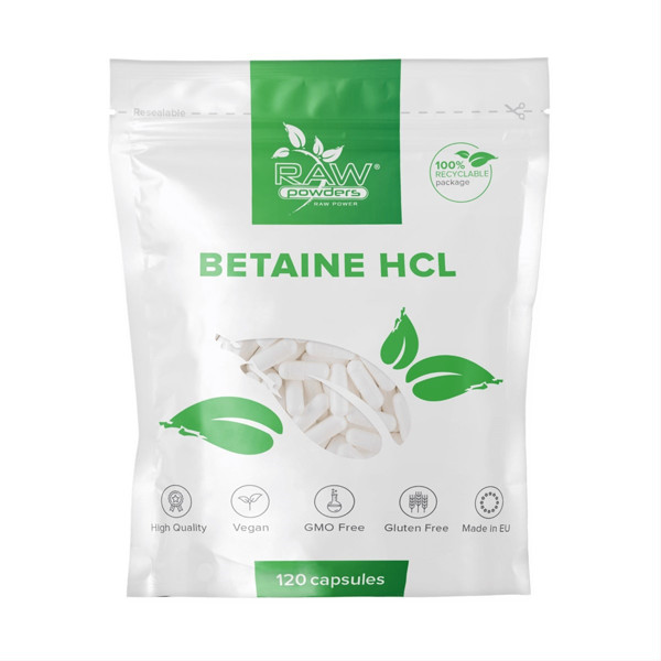RAW POWDERS Betaīns HCL, 650 mg, 120 kapsulas attēls