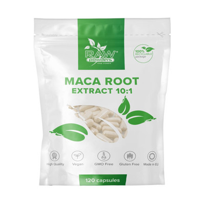 RAW POWDERS Maca saknes 10: 1 ekstrakts, 5000 mg, 120 kapsulas attēls