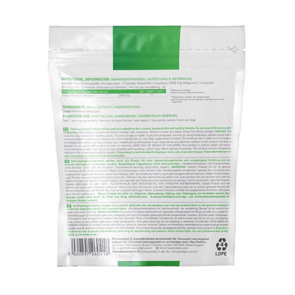 RAW POWDERS chaga, pulveris, 125 g attēls