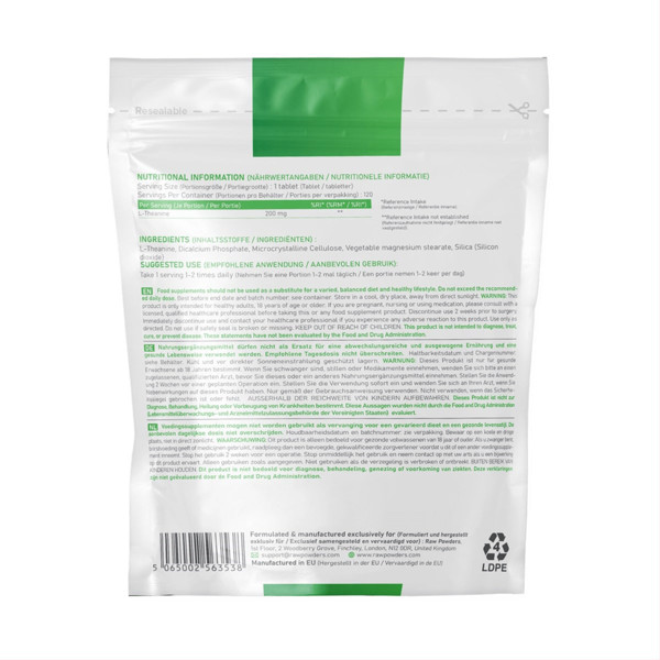 RAW POWDERS L-теанин, 200 мг, 120 таблеток изображение