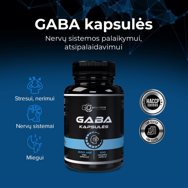 GO POWDERS GABA, 500 mg, 100 kapsulas attēls
