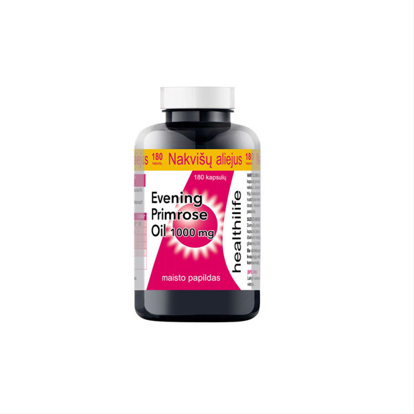 HEALTHILIFE EVENING PRIMROSE OIL, naktssveces eļļa, 1000 mg, 180 kapsulas attēls