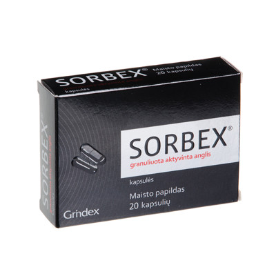 SORBEX, granulēta aktīvā ogle, 300 mg, 20 kapsulas attēls