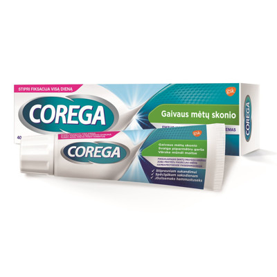 COREGA, fiksējošs krēms protēzēm, svaiga piparmētru garša, (spēcīga fiksācija visu dienu), 40g attēls